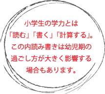 小学生の学力とは「読む」「書く」「計算する」。この内読み書きは幼児期の過ごし方が大きく影響する場合もあります。